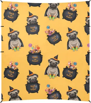 Burbuja Cute Dog in Witch Costume Beach Canopy Windproof Beach Tent Sun Shade with 4 Sandbags & Sand Shovel, Portable Sun Shelter for Family Camping Picnic