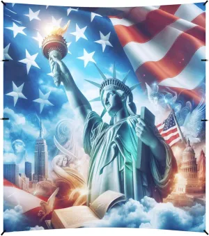 Burbuja Statue of Liberty Flag Beach Canopy Windproof Beach Tent Sun Shade with 4 Sandbags & Sand Shovel, Portable Sun Shelter for Family Camping Picnic