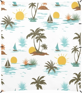 Burbuja Coconut Trees Sailboat Beach Canopy Windproof Beach Tent Sun Shade with 4 Sandbags & Sand Shovel, Portable Sun Shelter for Family Camping Picnic