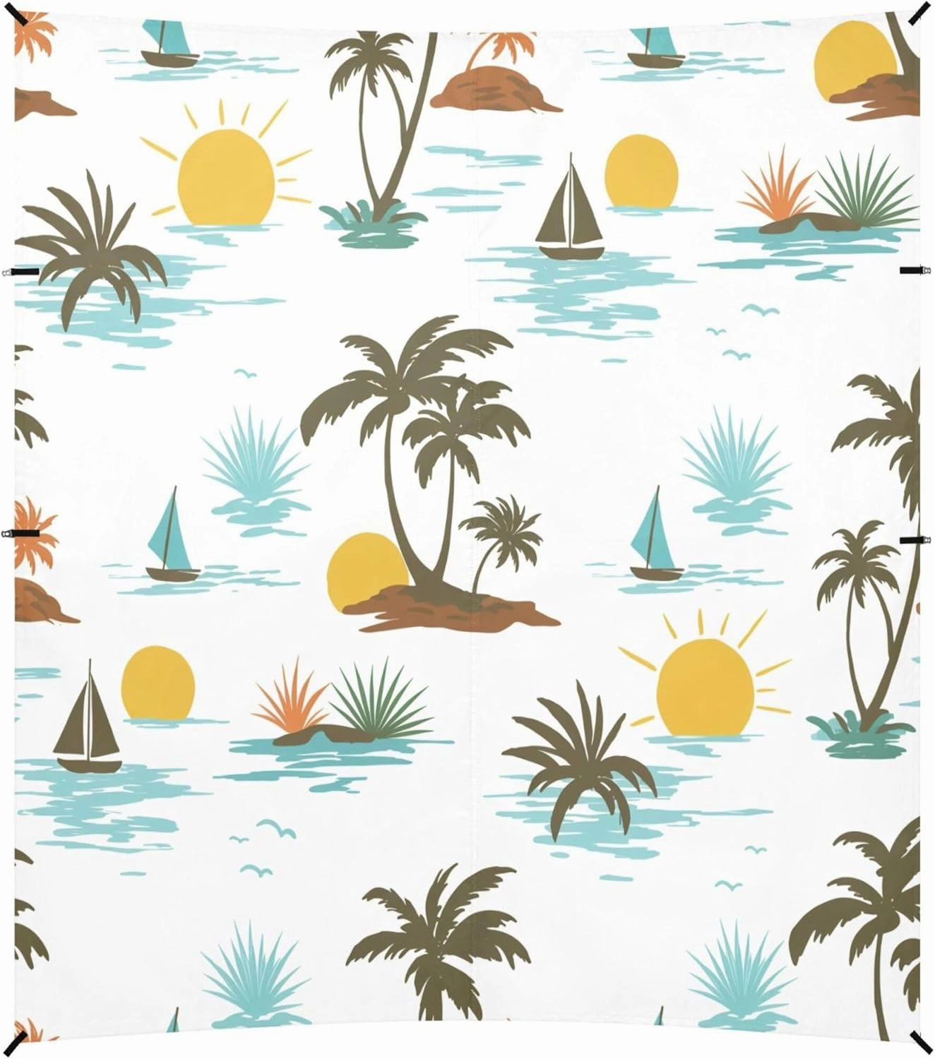 Burbuja Coconut Trees Sailboat Beach Canopy Windproof Beach Tent Sun Shade with 4 Sandbags & Sand Shovel, Portable Sun Shelter for Family Camping Picnic