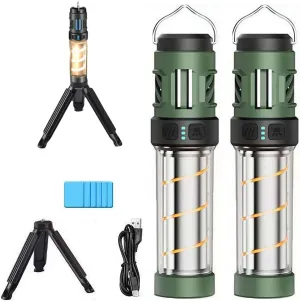 Buzz Defense Portable, 2025 New Rechargeable Camping Light, Buzzdefense Dual Mode Camping Lantern, 3000 mAh with USB, Waterproof, Adjustable LED for Outdoor, Garden, Picnic (2*Green)