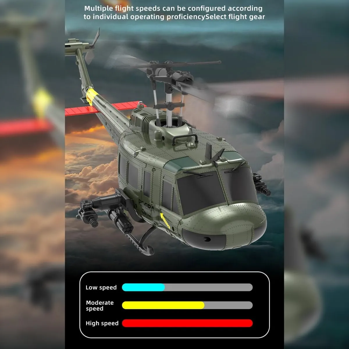 C032 UH-1 Huey RC Helicopter, 2.4G 6CH Flybarless Stunt Helicopter, 6-Axis Gyroscope, Barometer Height Setting, Optical Flow Positioning, TOF Lidar Height Setting