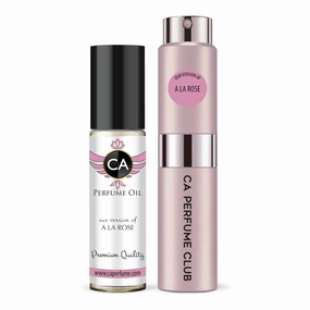 CA Perfume Duo Impression of A La Rose For Women Eau de Parfum Refillable Sprayer   Fragrance Body Oil Roll-On Bottle 0.27 Fl Oz 0.33 Fl Oz