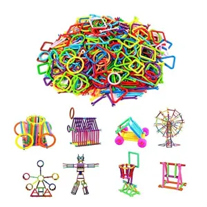 Cable World ® 200  Assembly Colorful Straw Educational Plastic Building Blocks for Kids (Include 200  Stick, Multicolour)