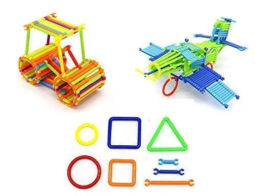 Cable World ® 200  Assembly Colorful Straw Educational Plastic Building Blocks for Kids (Include 200  Stick, Multicolour)