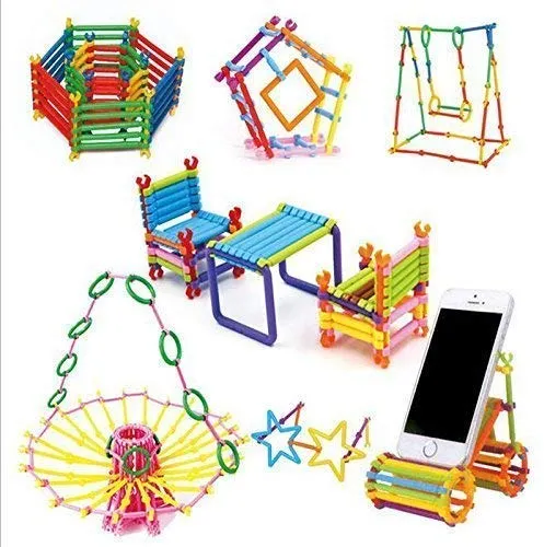 Cable World ® 200  Assembly Colorful Straw Educational Plastic Building Blocks for Kids (Include 200  Stick, Multicolour)