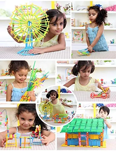 Cable World ® 200  Assembly Colorful Straw Educational Plastic Building Blocks for Kids (Include 200  Stick, Multicolour)