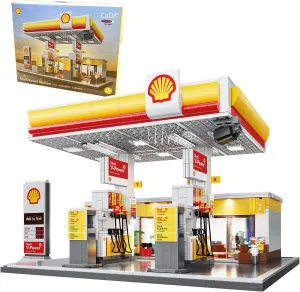 CADA Shell 402857 Gas Station with Bricks for Children from 14 Years, Gift Idea for Children, Clamping Blocks, Promotes Fine Motor Skills, Manual Doors