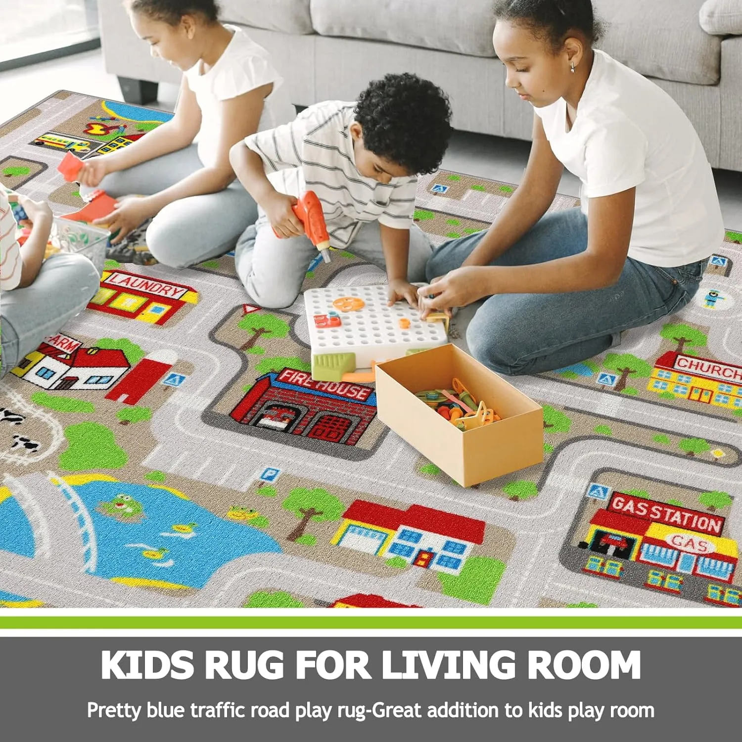 Capslpad Tan Car Road Kid Rug Carpet Playmat for Playoom Traffic Road Kids Play Mat for Toddler Non Slip Washable City Map Race Track Carpet Rug for Kids Room Bedroom Nursery Room Decor,6.6'x5'