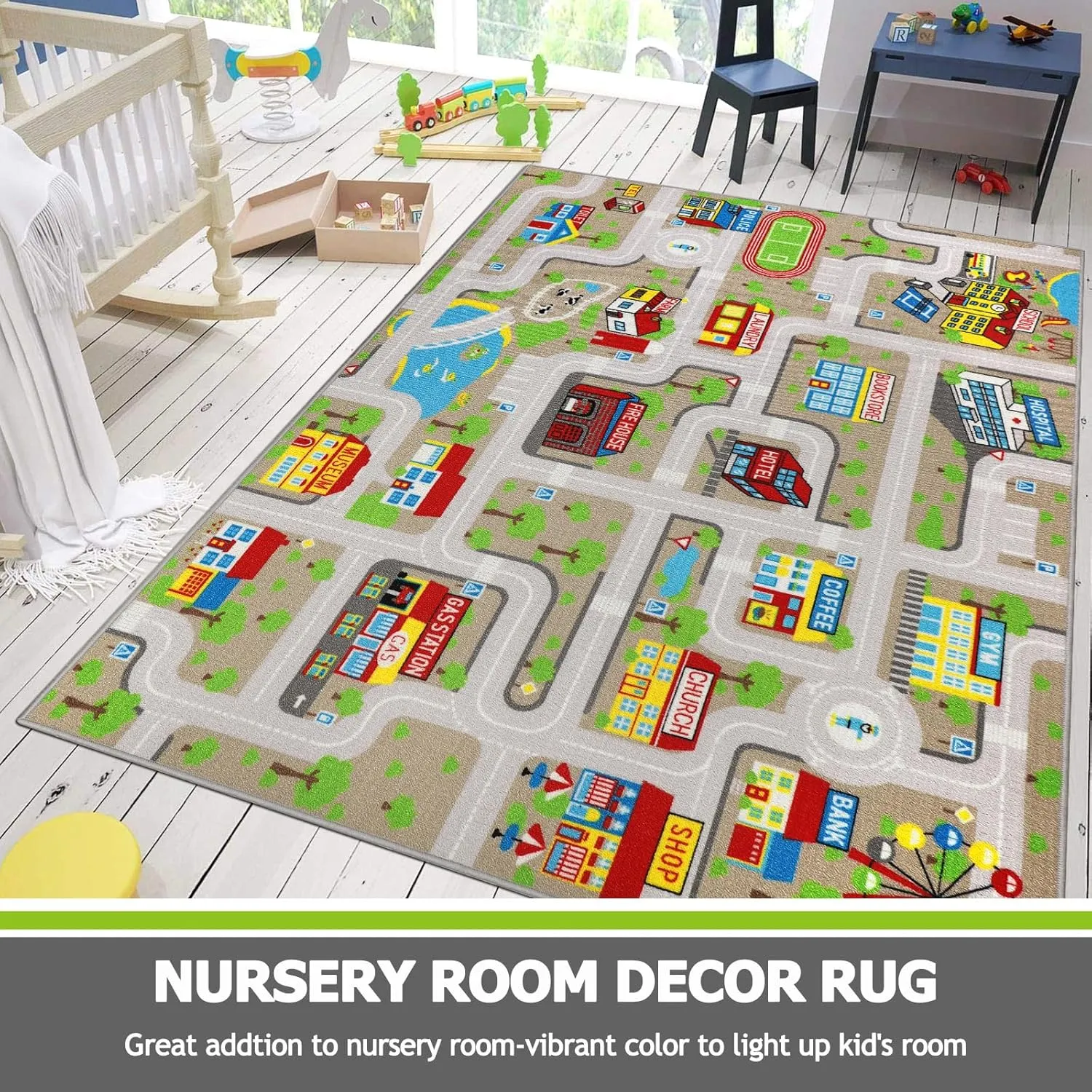 Capslpad Tan Car Road Kid Rug Carpet Playmat for Playoom Traffic Road Kids Play Mat for Toddler Non Slip Washable City Map Race Track Carpet Rug for Kids Room Bedroom Nursery Room Decor,6.6'x5'