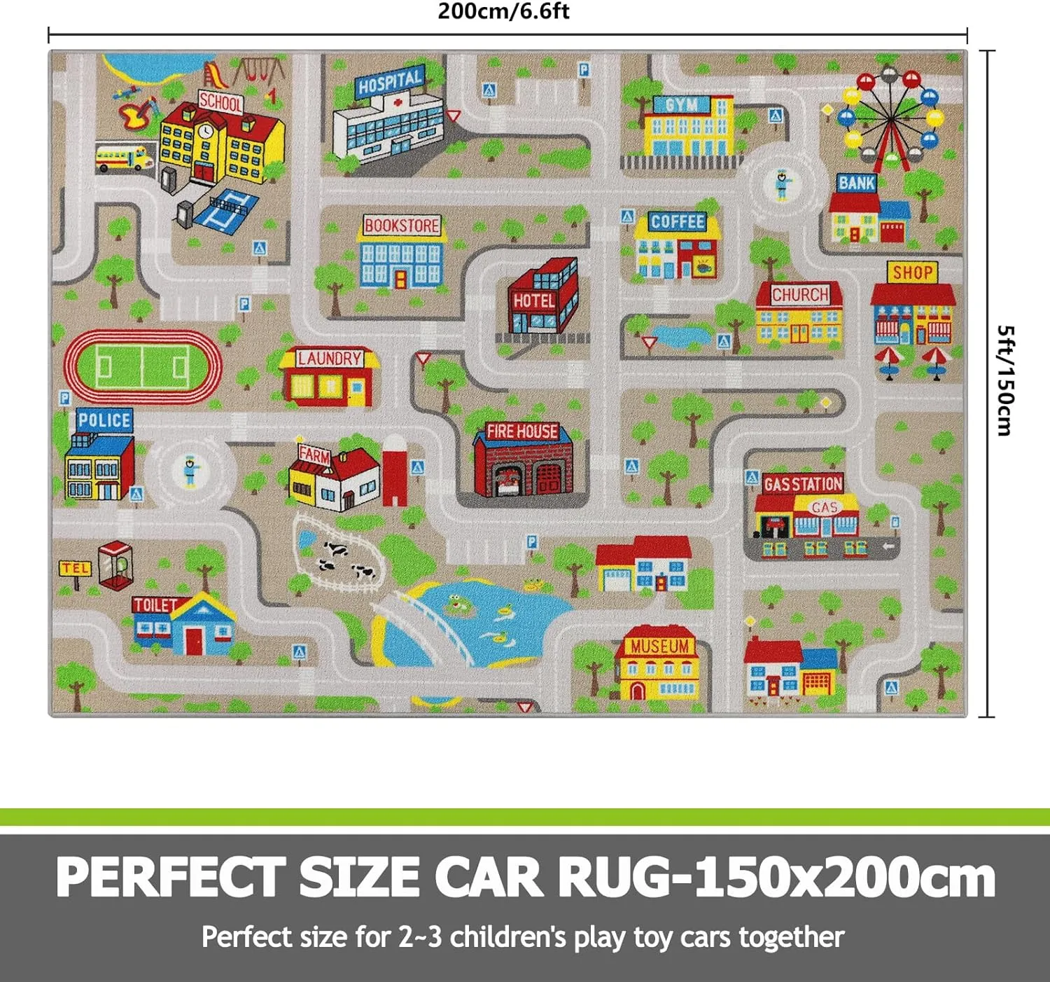 Capslpad Tan Car Road Kid Rug Carpet Playmat for Playoom Traffic Road Kids Play Mat for Toddler Non Slip Washable City Map Race Track Carpet Rug for Kids Room Bedroom Nursery Room Decor,6.6'x5'