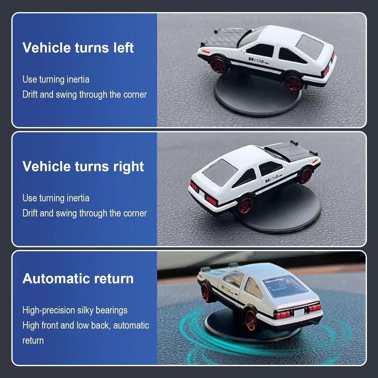 Car Dashboard Decorations - Alloy Drifting Spin Car Model, 1:36 Scale Rotating Metal Ornament, Fun & Cool Gadgets for Men, Sporty Dynamic Auto Accessories with Bobble Head-Style Design (04)