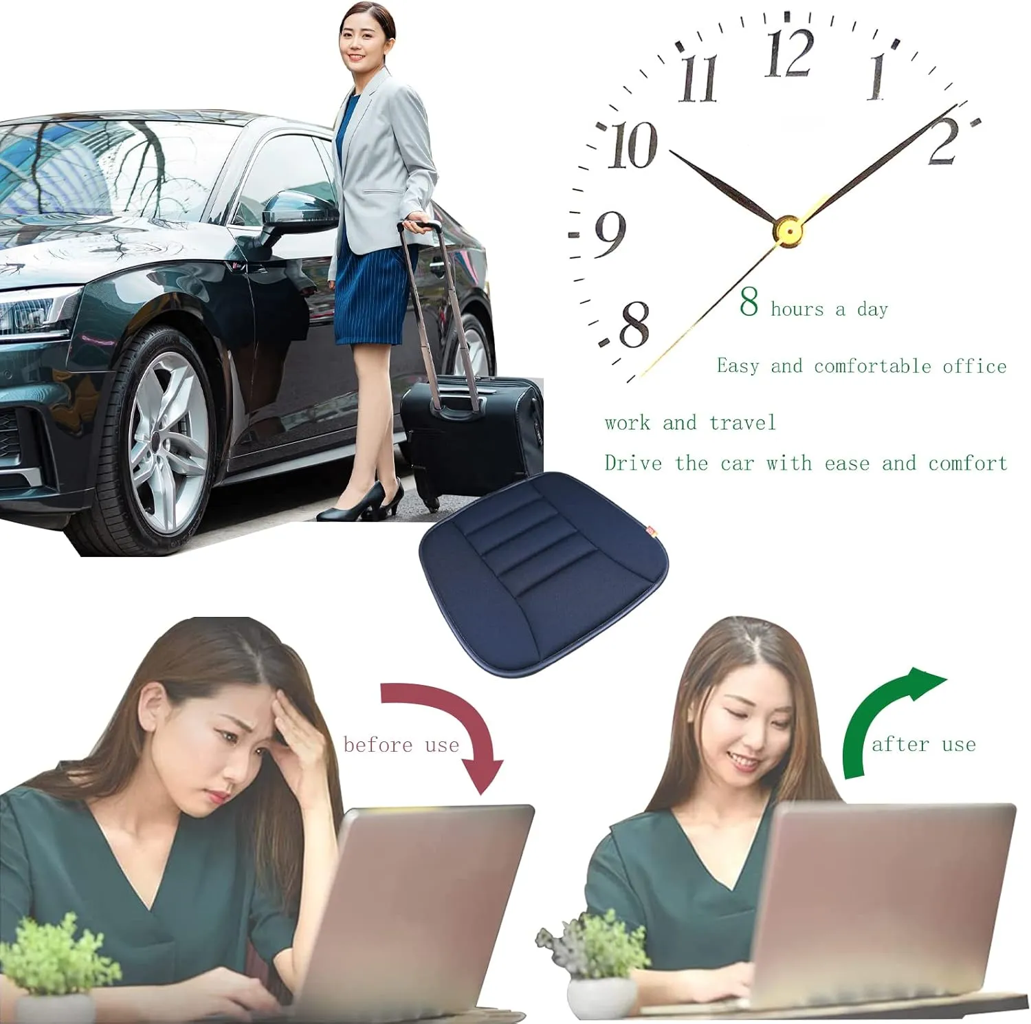 Car Seat Cushion Pad for Driving Seat Cushions for Office Chairs/Truck Memory Foam Seat Cushion Comfortable and Durable Black