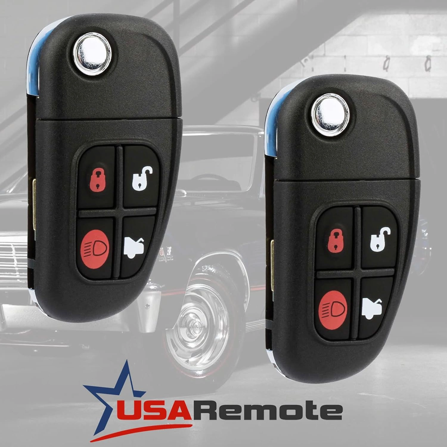 Car Key Fob Keyless Entry Remote Flip fits 2001 2002 2003 2004 2005 2006 2007 2008 Jaguar S-Type, X-Type, XJ8 (NHVWB1U241), Set of 2