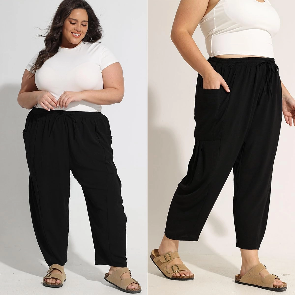 CARCOS Plus Size Pants Womens Summer Palazzo Harem Pants Drawstring Lantern Beach Pant Ankle Vacation Pant with Pocket Xl-5XL