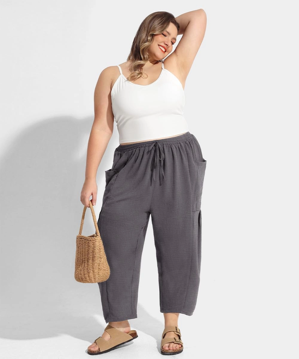 CARCOS Plus Size Pants Womens Summer Palazzo Harem Pants Drawstring Lantern Beach Pant Ankle Vacation Pant with Pocket Xl-5XL