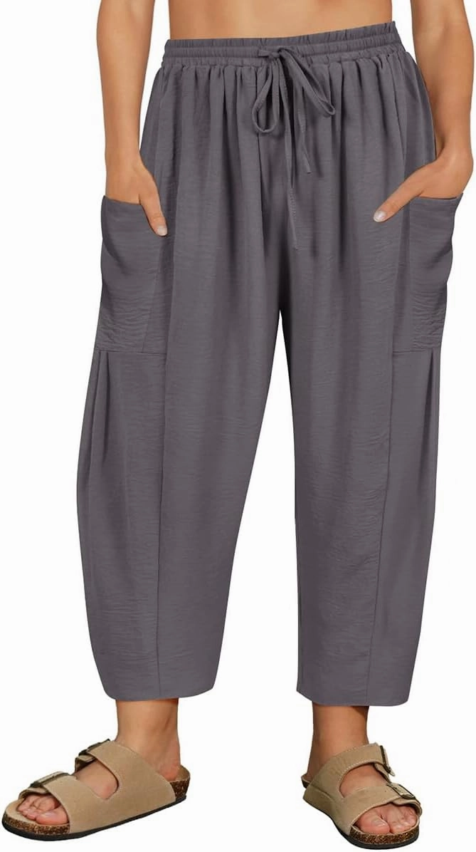 CARCOS Plus Size Pants Womens Summer Palazzo Harem Pants Drawstring Lantern Beach Pant Ankle Vacation Pant with Pocket Xl-5XL