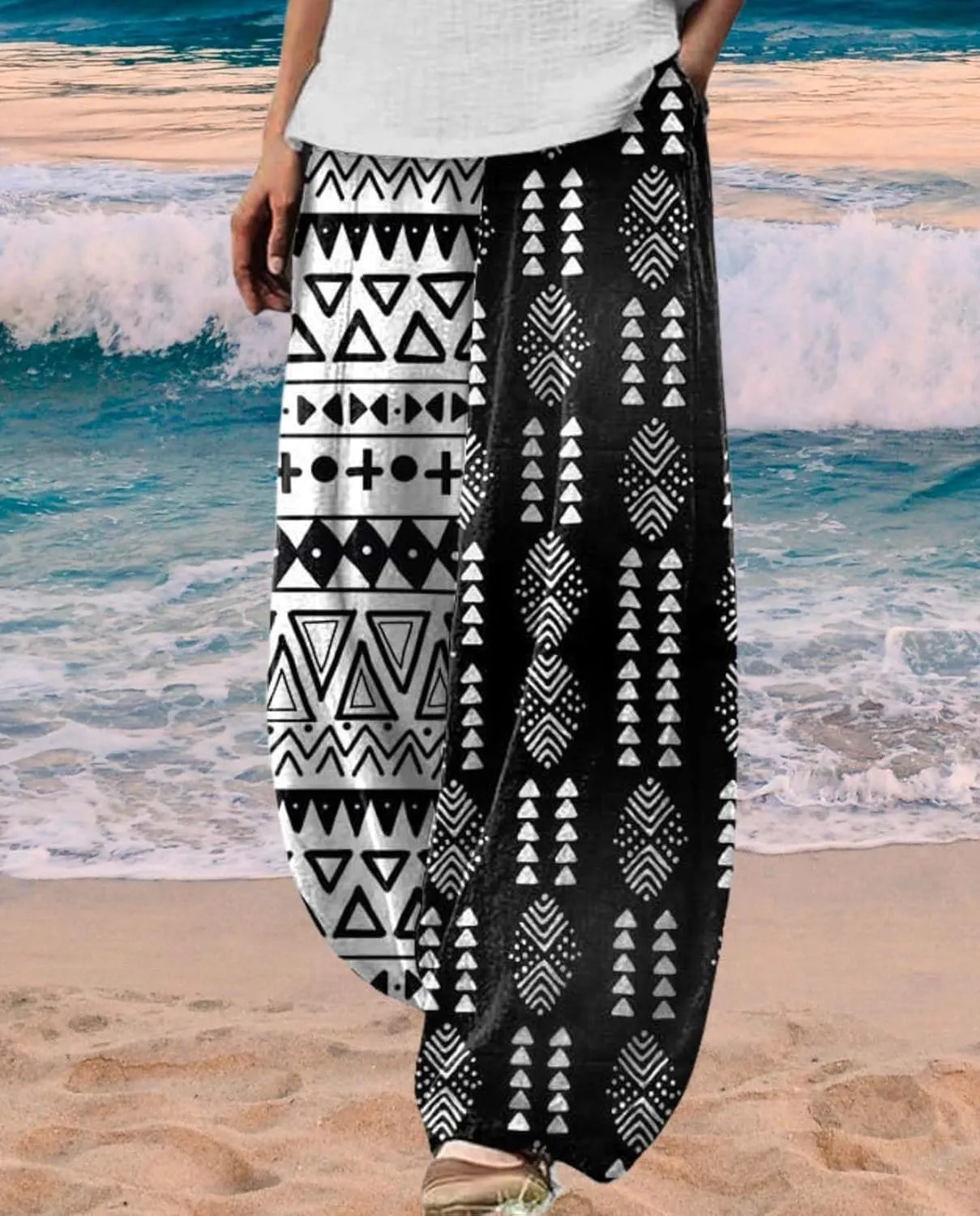 Cargo Japanese Pants for Women Cotton Linen Wide Leg Pants Casual Summer Boho Baggy Lantern Trouser with Pockets