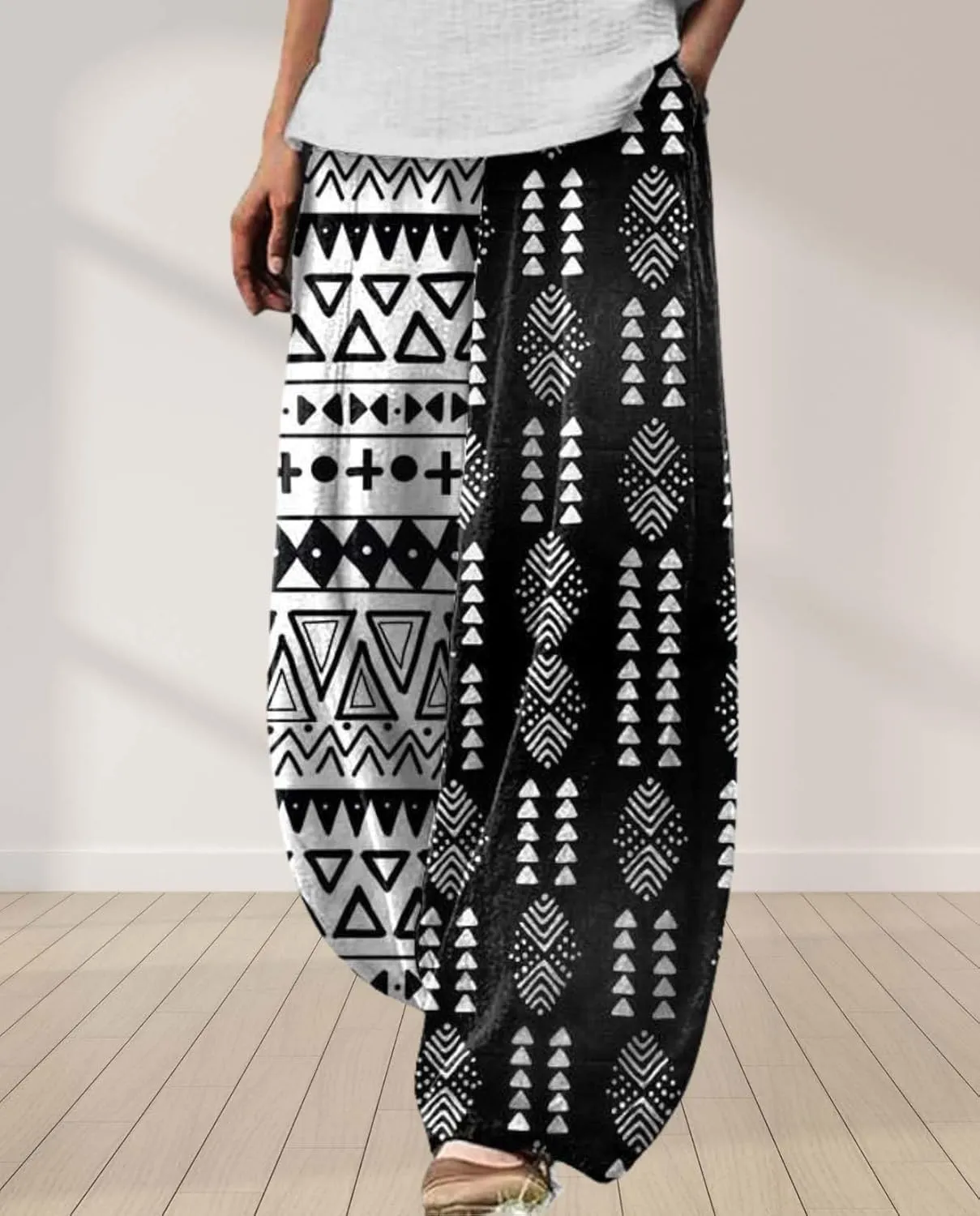 Cargo Japanese Pants for Women Cotton Linen Wide Leg Pants Casual Summer Boho Baggy Lantern Trouser with Pockets