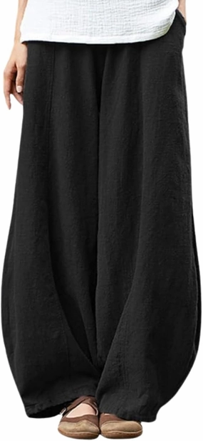 Cargo Japanese Pants for Women Cotton Linen Wide Leg Pants Casual Summer Boho Baggy Lantern Trouser with Pockets