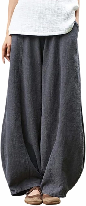 Cargo Japanese Pants for Women Cotton Linen Wide Leg Pants Casual Summer Boho Baggy Lantern Trouser with Pockets