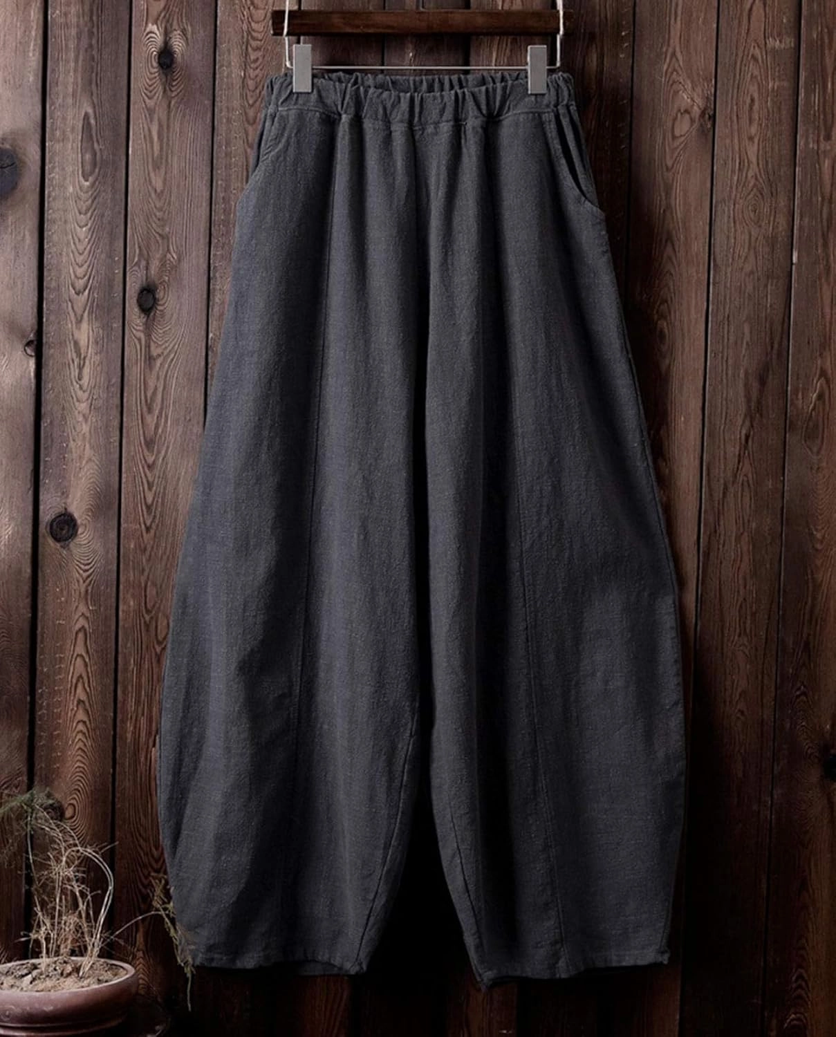 Cargo Japanese Pants for Women Cotton Linen Wide Leg Pants Casual Summer Boho Baggy Lantern Trouser with Pockets