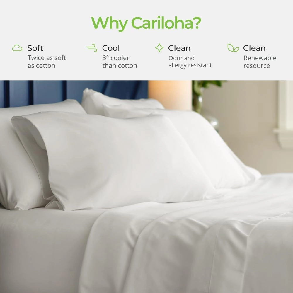 Cariloha Classic 4-Piece Twill Sheet Set | Tahitian Breeze | Split King | Cooling for Hot Sleepers | Corner Bands