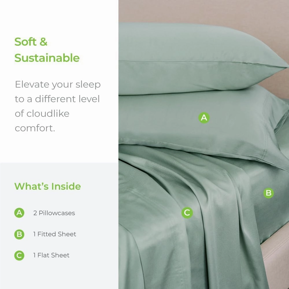 Cariloha Classic 4-Piece Twill Sheet Set | Tahitian Breeze | Split King | Cooling for Hot Sleepers | Corner Bands
