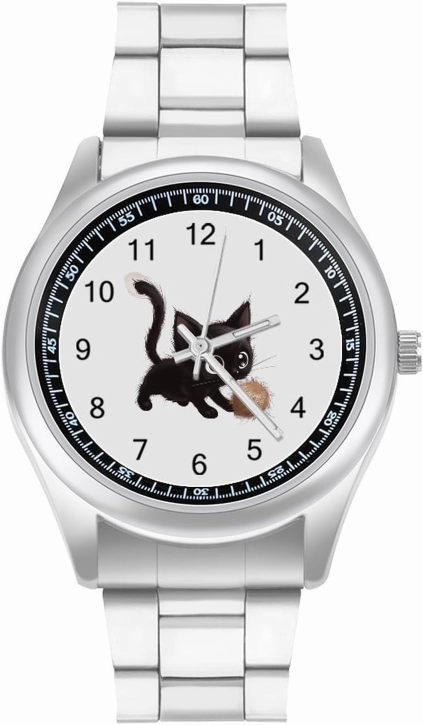 Cat and Fur Ball Fashion Classic Wrist Watches for Men Casual Business Dress Watch Unisex