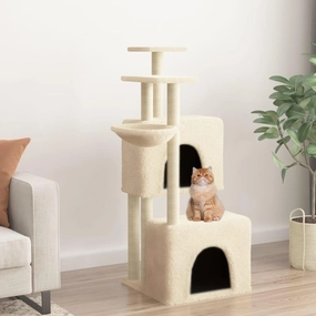 Cat Tree Cream Engineered Wood, Plush, Sisal Medium Durable10,4KG