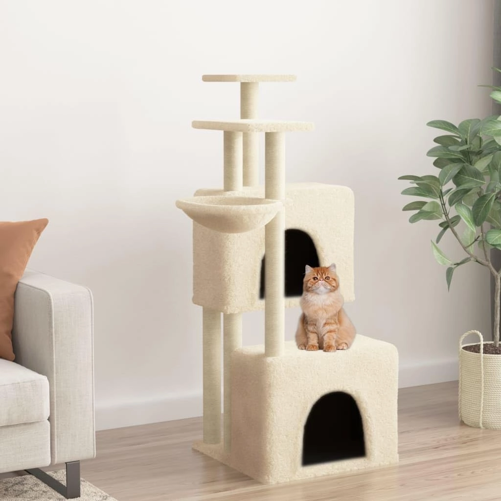 Cat Tree Cream Engineered Wood, Plush, Sisal Medium Durable10,4KG