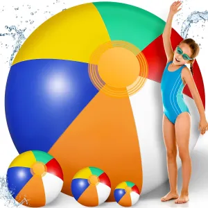 Ceenna 4 Pcs Giant Beach Balls 59 Inch/ 5 ft Large Beach Ball Toys 12 Inch 8 Inch 5 Inch Inflatable Rainbow Beach Balls Bulk Swimming Pool Party for Summer Adults Pool Games, 4 Sizes