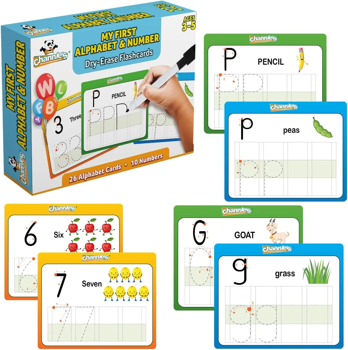 Channie’s My First Dry Erase Number and Alphabet Flashcards for Kids Ages 3-5, 26 Visual ABC Flash Cards for Letter Tracing   10 Number Kindergarten Flash Cards, Reusable & Fun