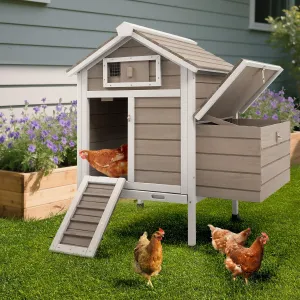 Chicken Coop Chicken House Outdoor with Nesting Box, Wooden Rabbit Hutch Poultry Cage with Removable Trays, Indoor Hen Duck Pet House with Ramp (32" L x 23.6" W x 36.6" H)