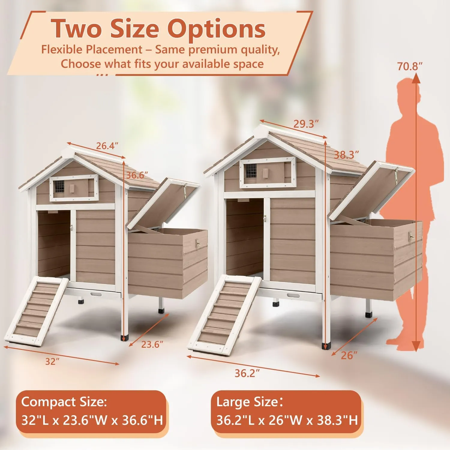 Chicken Coop Chicken House Outdoor with Nesting Box, Wooden Rabbit Hutch Poultry Cage with Removable Trays, Indoor Hen Duck Pet House with Ramp (32" L x 23.6" W x 36.6" H)