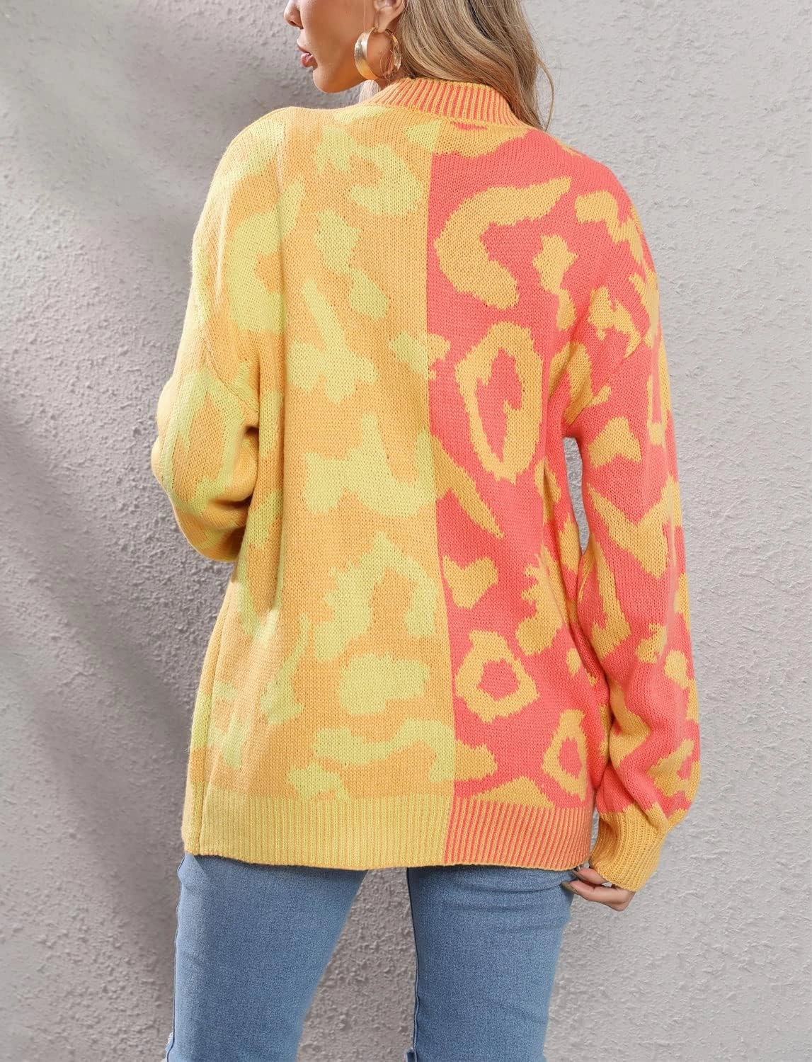 chouyatou Women's Color Block Leopard Print Button Down Long Sleeve Cardigan Sweaters