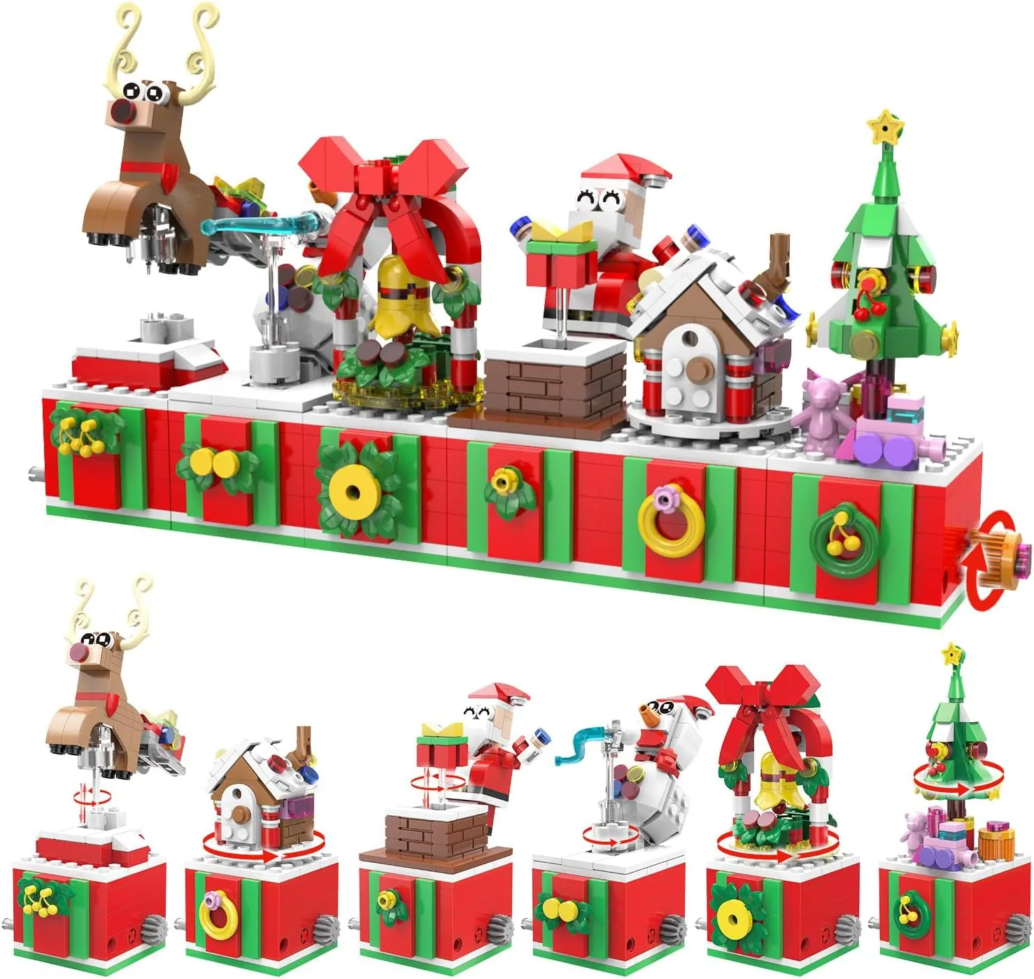 Christmas Building Blocks Set 6in1 Xmas Building Brick Toys 2024 Christmas Rotating Building Kits Santa/Reindeer/Christmas Tree Building Sets Gifts for Adults Teens Kids Girls Boys Ages 6 , 816PCS