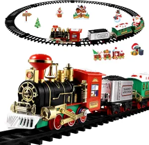 Christmas Electric Train Set Around The Christmas Tree Battery-Powered Train with Sound and Light Model Train Toy for Xmas Party Decorations