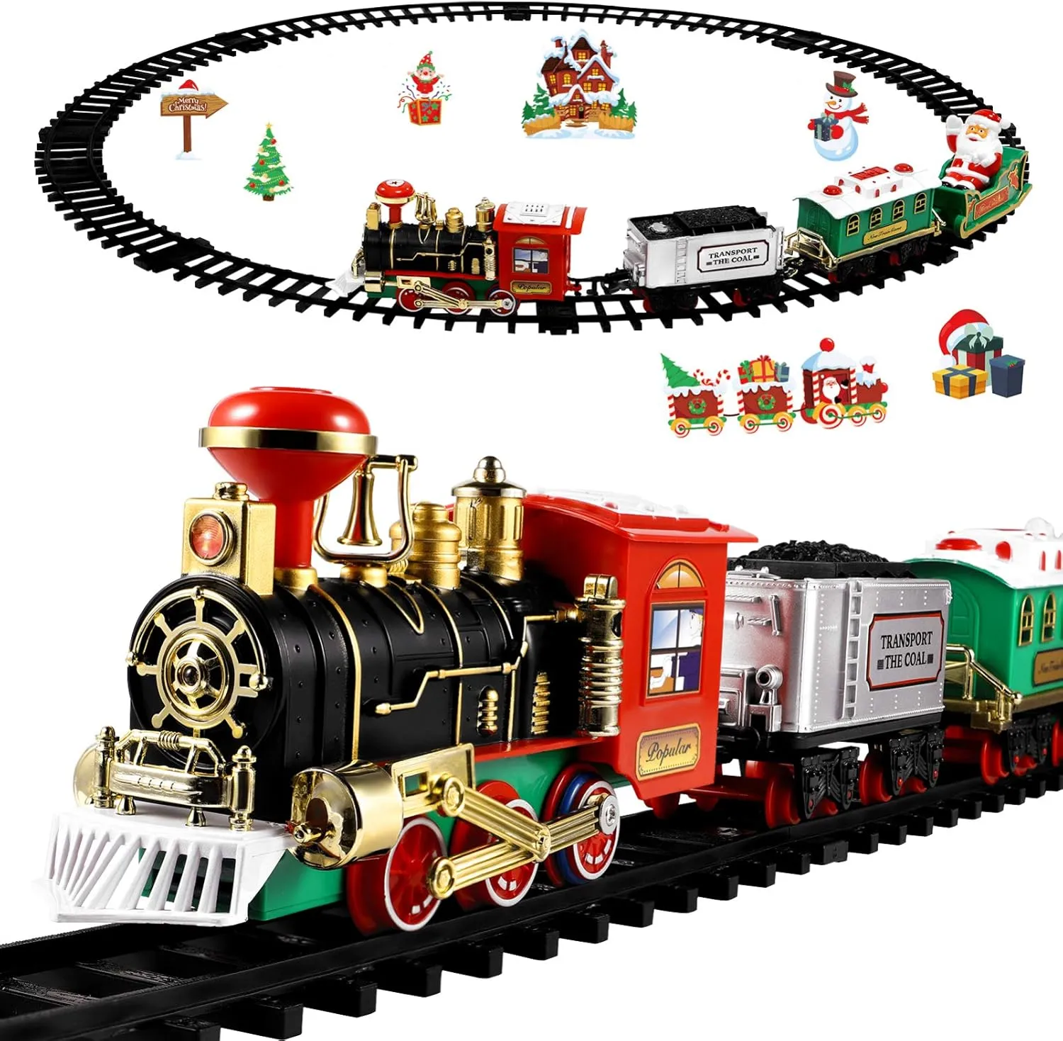 Christmas Electric Train Set Around The Christmas Tree Battery-Powered Train with Sound and Light Model Train Toy for Xmas Party Decorations