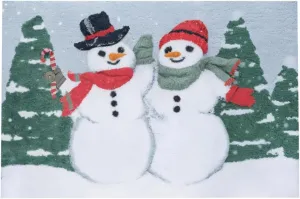 Christmas Holiday Bath Rug,Soft and Absorbent Polyester Pile,20x30 Inches,Snowman Couple Winter Scene Design for Indoor Use,Home Bathroom Decoration,Green,Red,White,Black,Gray