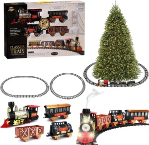 Christmas Train Set for Under The Tree with Smoke Lights Sounds for Kids