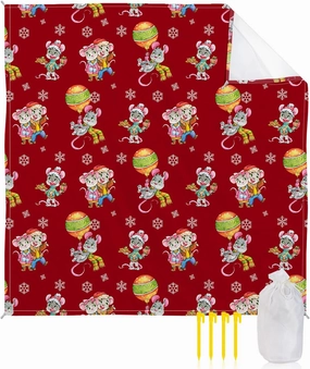 Christmas Mouse Beach Blanket Waterproof Sandproof, Xmas Lantern Winter Snowflake Red Lightweight Outdoor Picnic Blanket Portable Large Beach Mat for Travel/Camping/Hiking 83"x79"