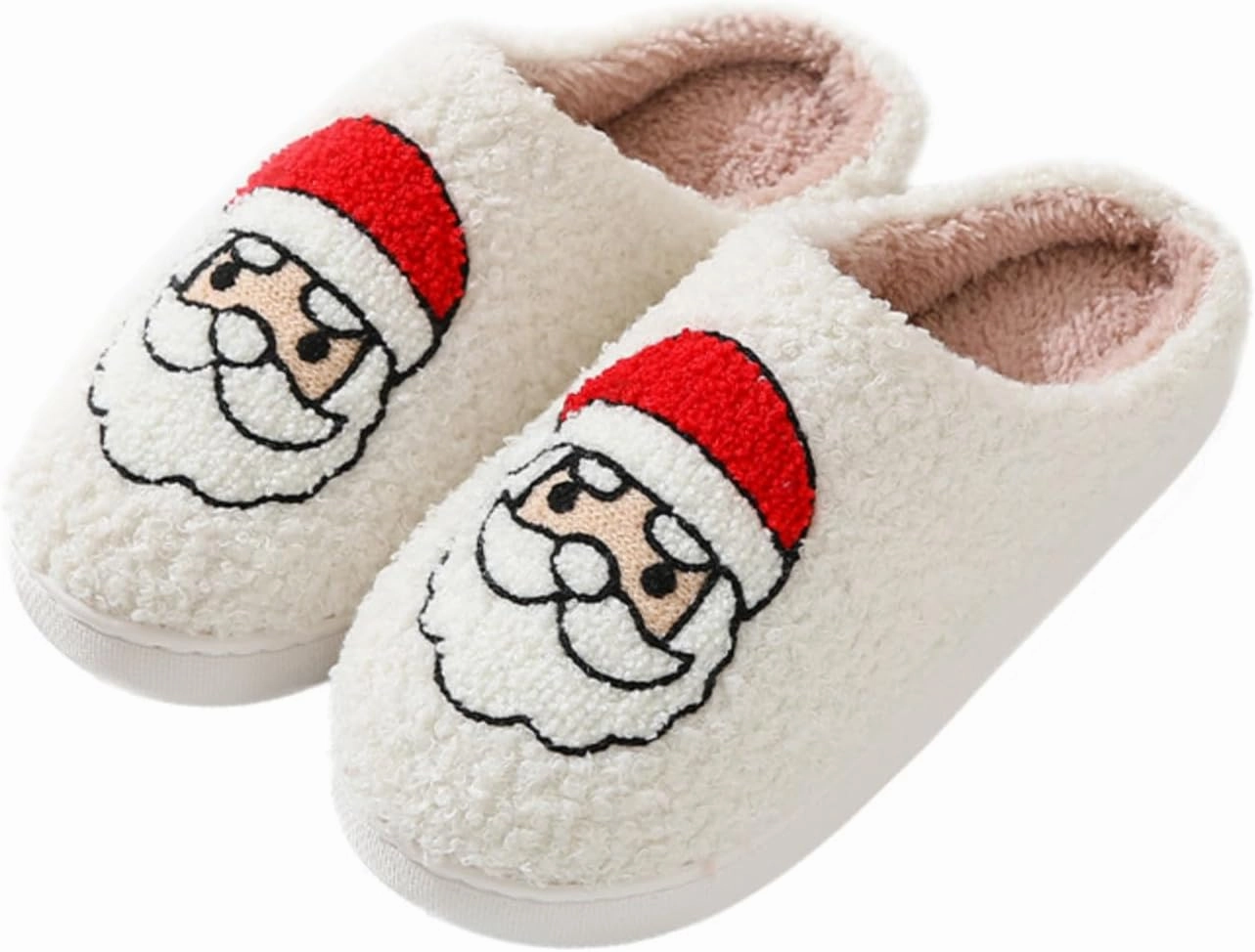 Christmas Slippers Memory Foam for Women Men, Cozy Plush Warm Non-Slip Holiday Slides with Santa Reindeer Designs Indoor Outdoor