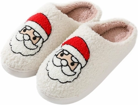 Christmas Slippers Memory Foam for Women Men, Cozy Plush Warm Non-Slip Holiday Slides with Santa Reindeer Designs Indoor Outdoor