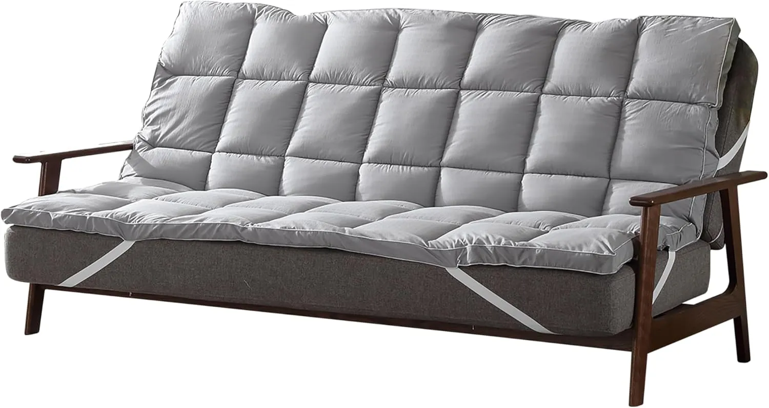 CirclesHome Grey Futon Mattress Toppers with Anti-Slip Anchors - Futon Cover Filled with Plush Down Alternative Fill - Full Size Futon Cover is Soft, Comfortable and Allergy Free (Size: 54 x 75 x 2)