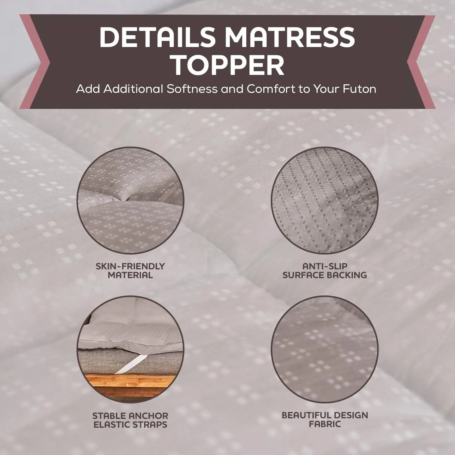 CirclesHome Grey Futon Mattress Toppers with Anti-Slip Anchors - Futon Cover Filled with Plush Down Alternative Fill - Full Size Futon Cover is Soft, Comfortable and Allergy Free (Size: 54 x 75 x 2)