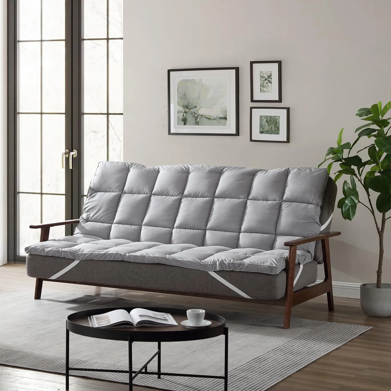 CirclesHome Grey Futon Mattress Toppers with Anti-Slip Anchors - Futon Cover Filled with Plush Down Alternative Fill - Full Size Futon Cover is Soft, Comfortable and Allergy Free (Size: 54 x 75 x 2)