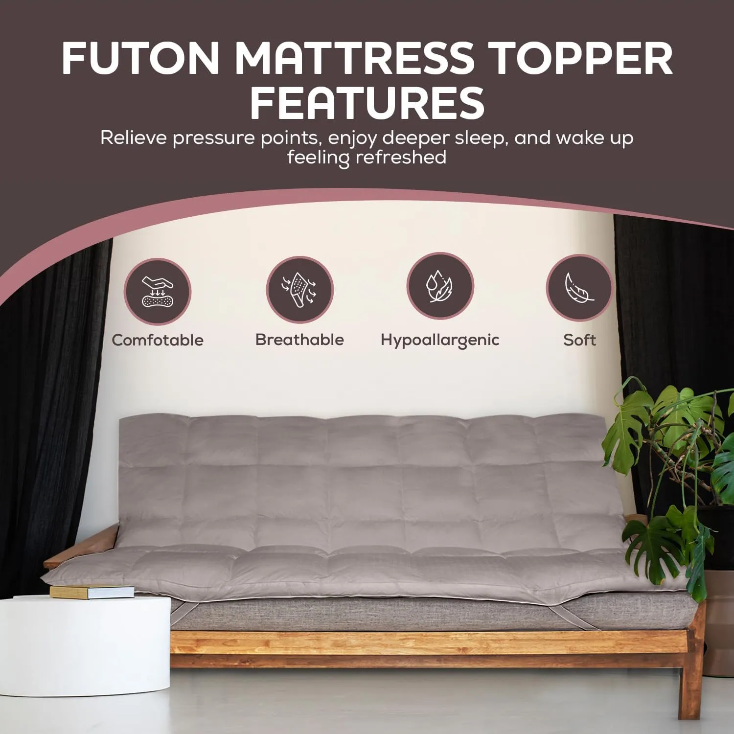 CirclesHome Grey Futon Mattress Toppers with Anti-Slip Anchors - Futon Cover Filled with Plush Down Alternative Fill - Full Size Futon Cover is Soft, Comfortable and Allergy Free (Size: 54 x 75 x 2)