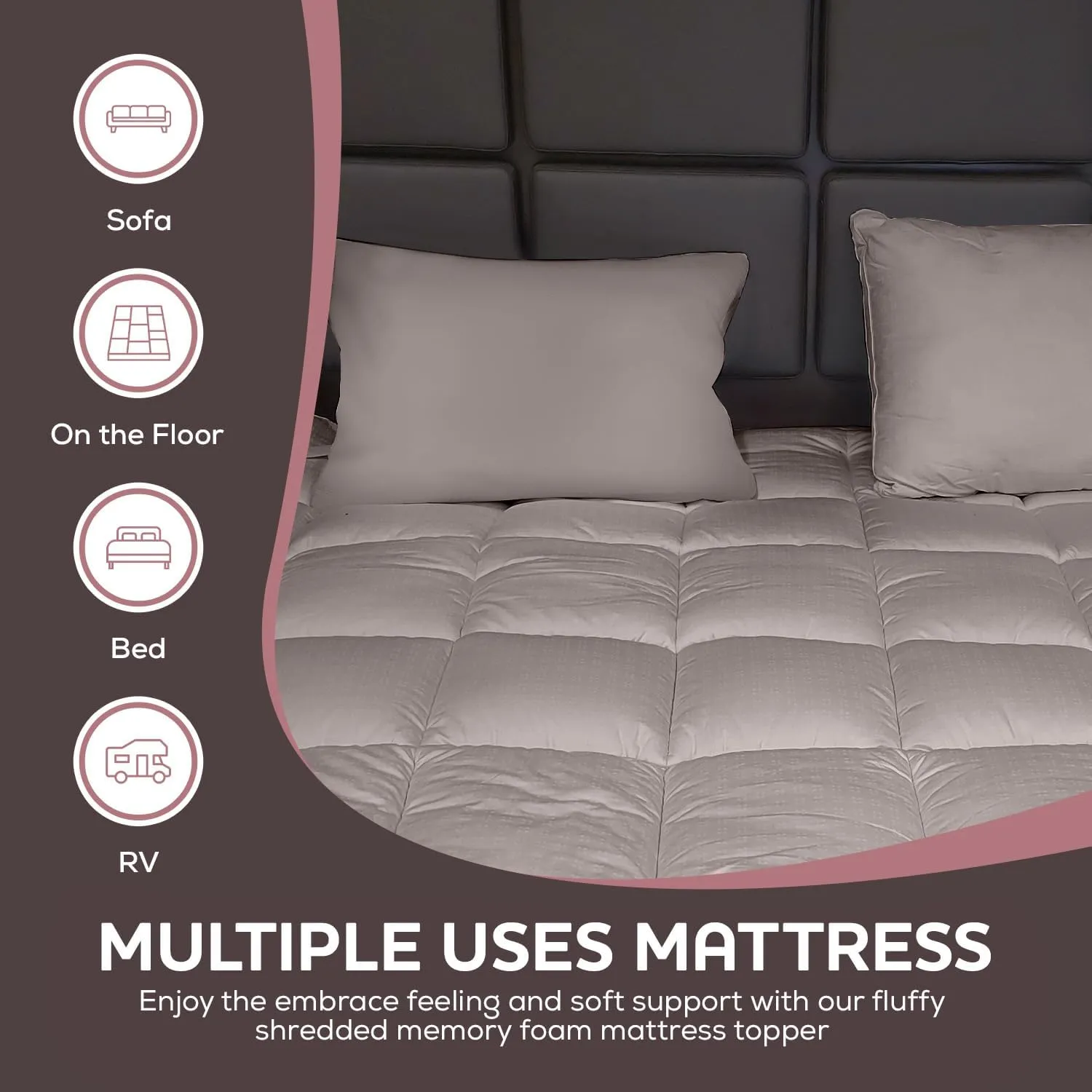 CirclesHome Grey Futon Mattress Toppers with Anti-Slip Anchors - Futon Cover Filled with Plush Down Alternative Fill - Full Size Futon Cover is Soft, Comfortable and Allergy Free (Size: 54 x 75 x 2)
