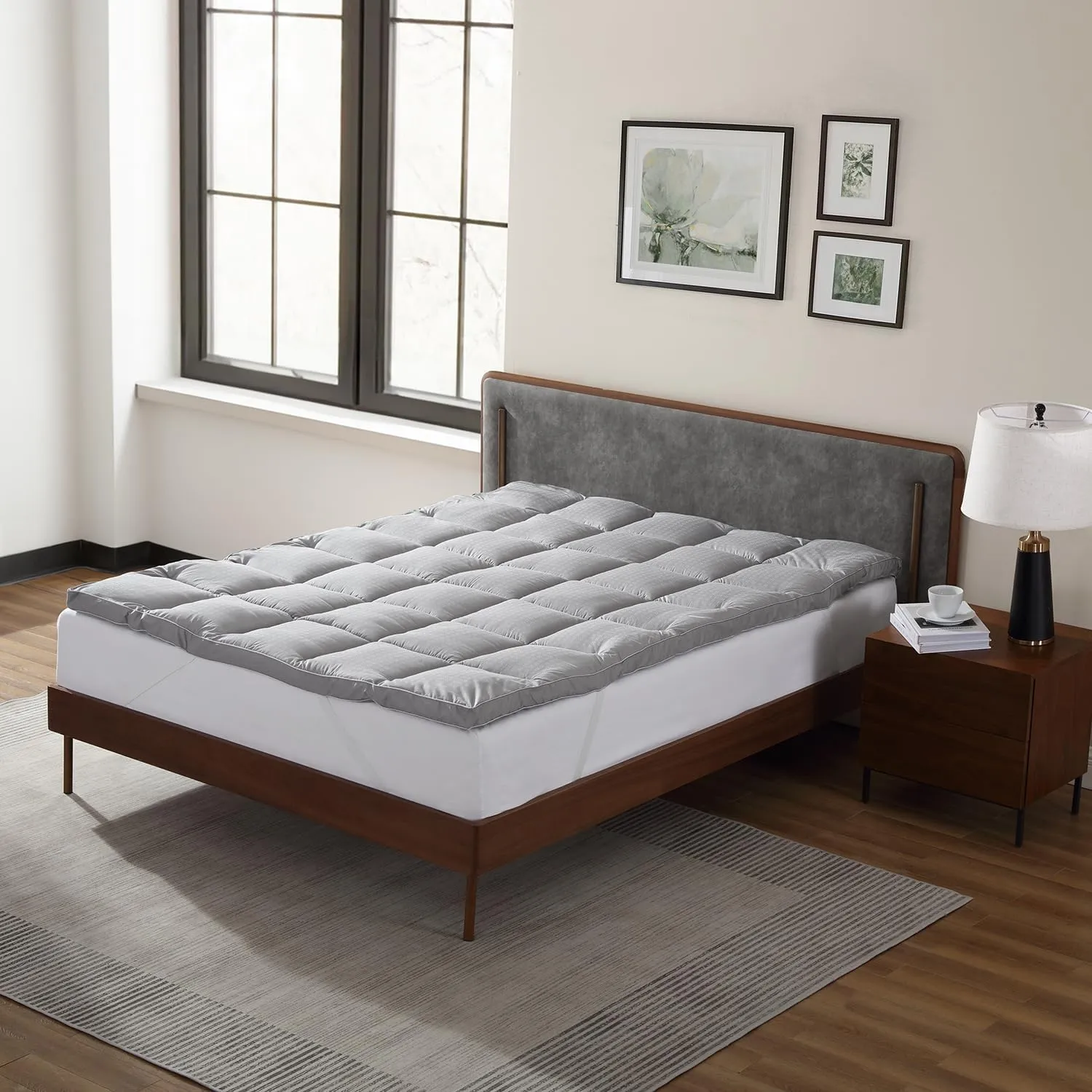 CirclesHome Grey Futon Mattress Toppers with Anti-Slip Anchors - Futon Cover Filled with Plush Down Alternative Fill - Full Size Futon Cover is Soft, Comfortable and Allergy Free (Size: 54 x 75 x 2)